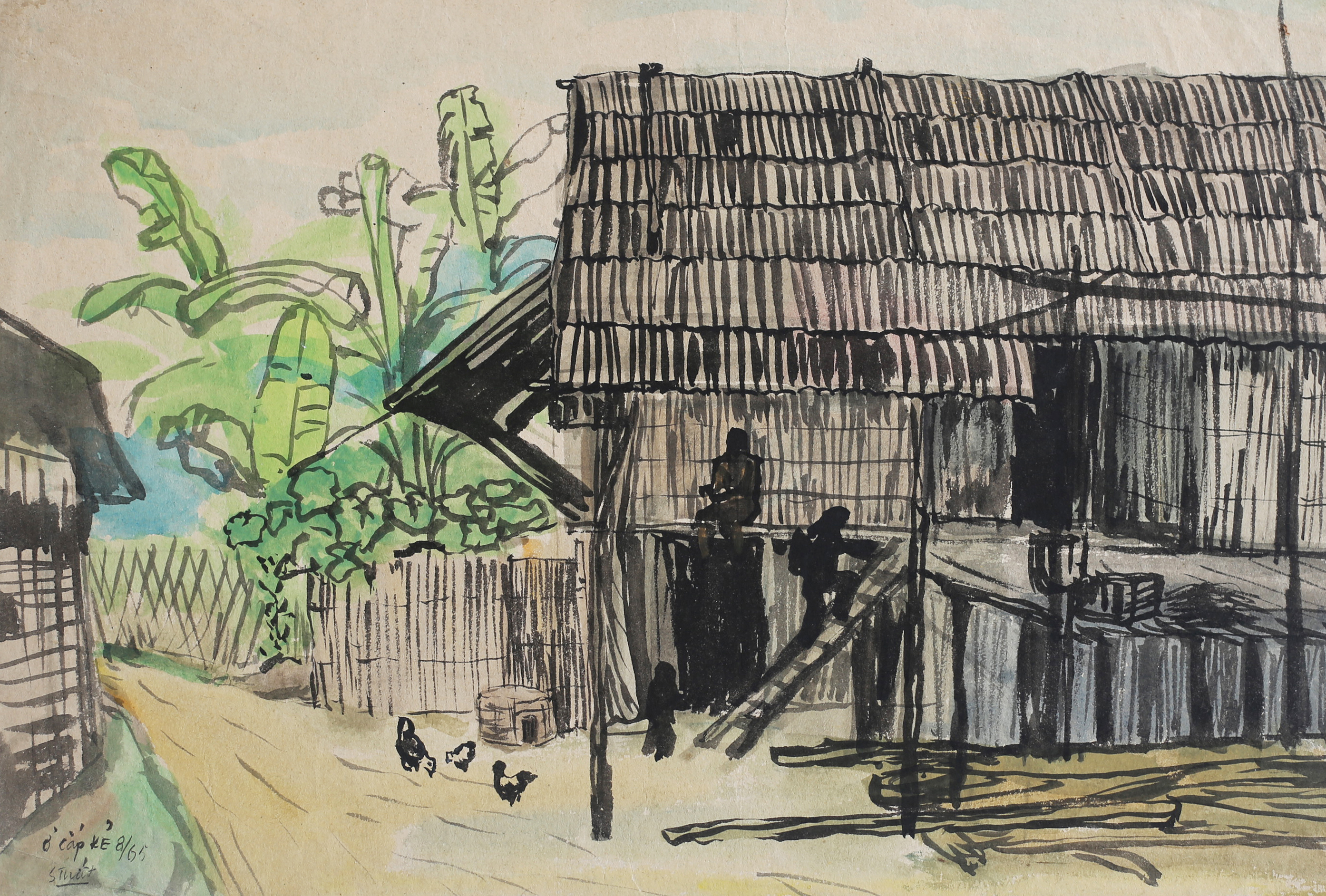 Stilt house scene in Cap Ke - Lang Son - Nguyễn Sĩ Thiết 